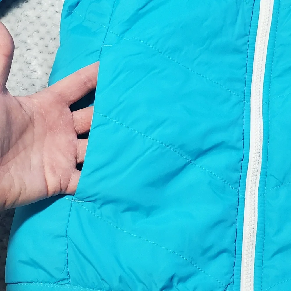 The North Face Girls Reversible Fleece Hooded Jacket Girls Large 14/16 Turquoise